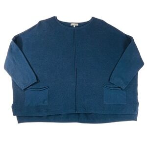Habitat Sweater Wmns M/L Blue Knit Cotton Ribbed Pullover Oversized Pockets Boxy